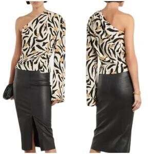 Nanushka NWOT Laurine Asymmetric One-Shoulder Printed Top Size XS Flare Sleeve